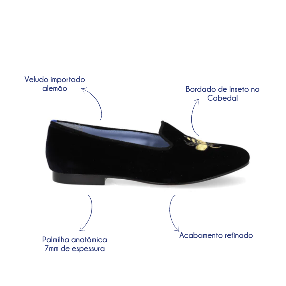 Loafer Bugs Veludo Preto