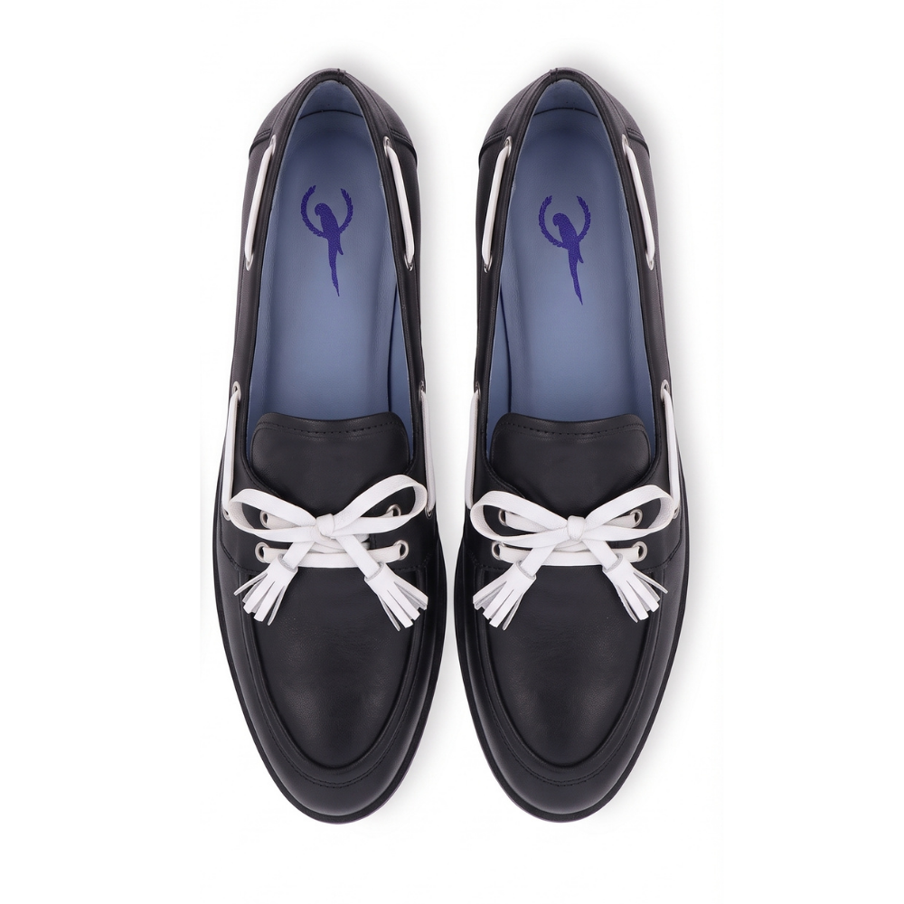 Penny Loafer Paris Couro Preto e Branco