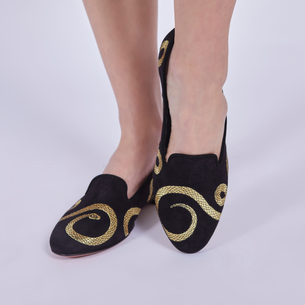 Loafer Serpente Camurça Preto