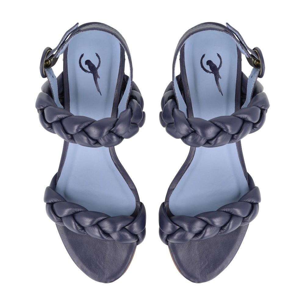 Sandália Braids Couro Azul Marinho