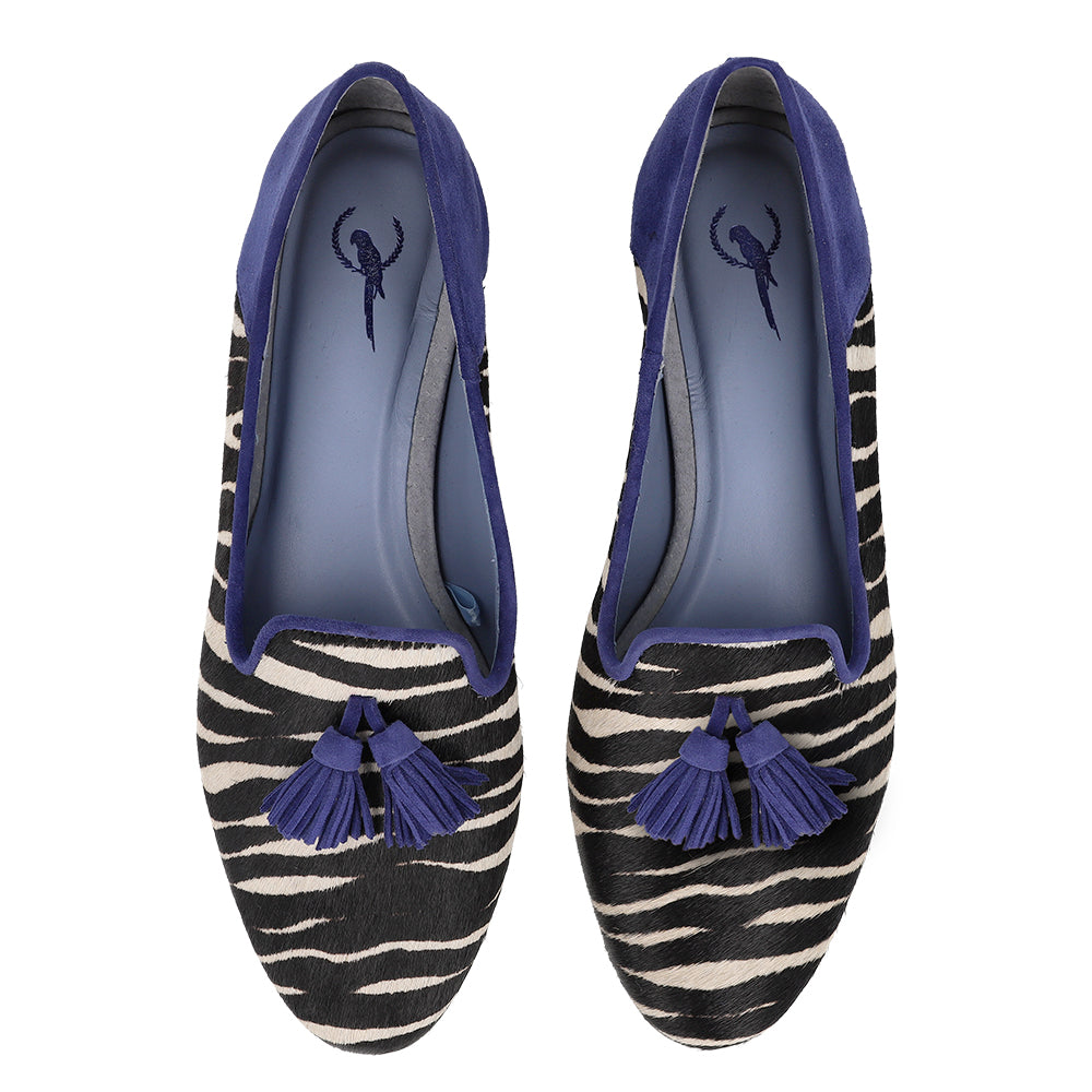 Loafer Slip Pelo Zebra Azul