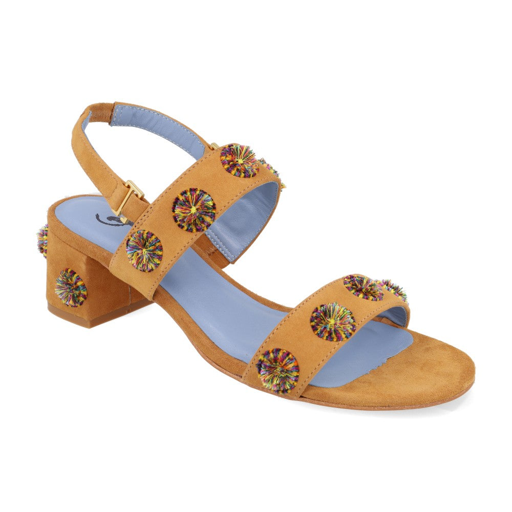 Mule Midi Pompom Caramelo