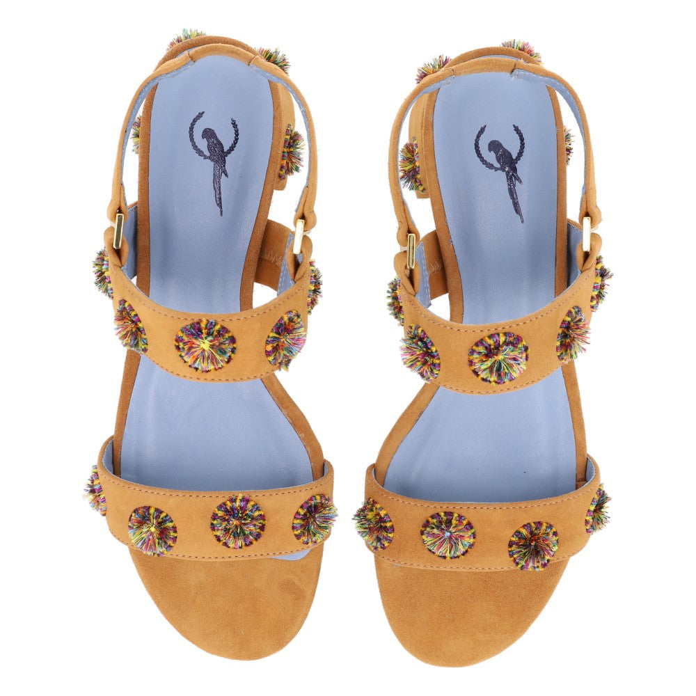 Mule Midi Pompom Caramelo