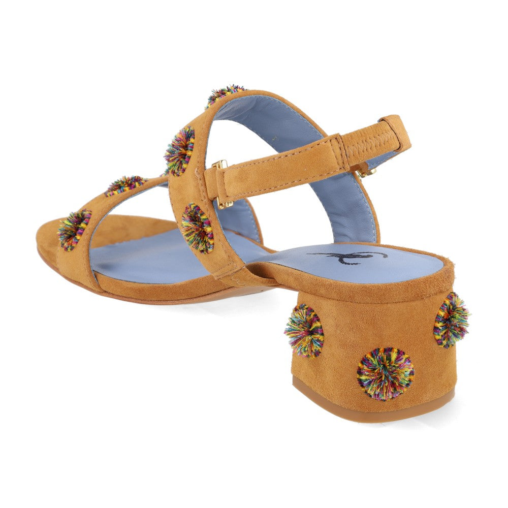Mule Midi Pompom Caramelo