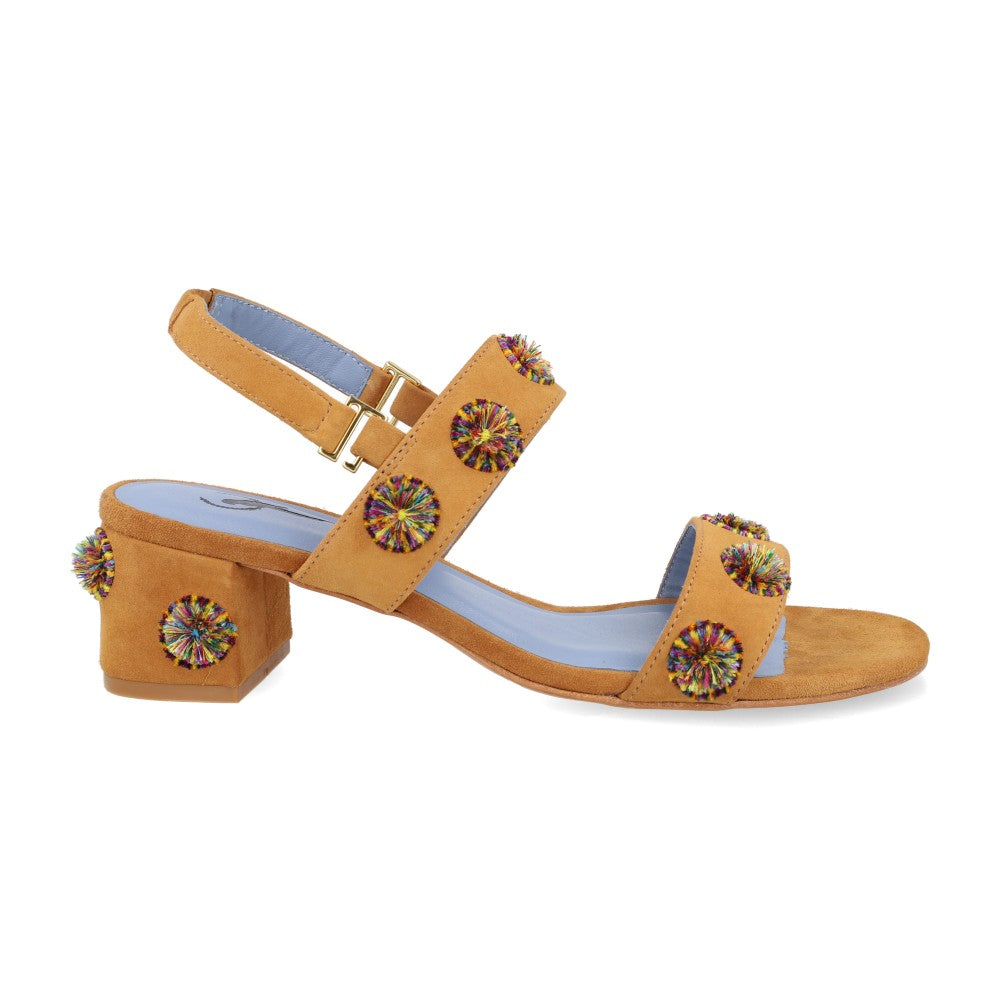 Mule Midi Pompom Caramelo
