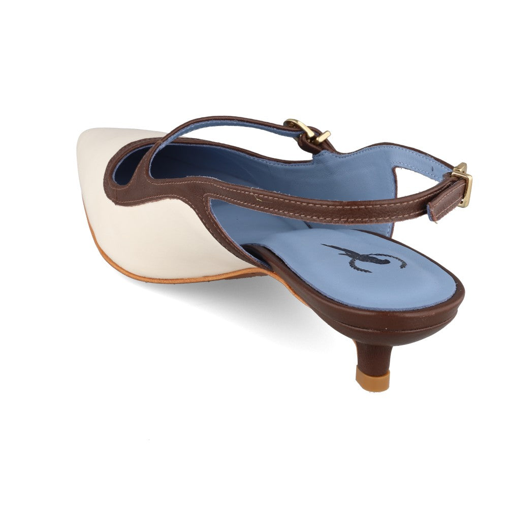 Slingback Fabulous Couro Off White e Marrom