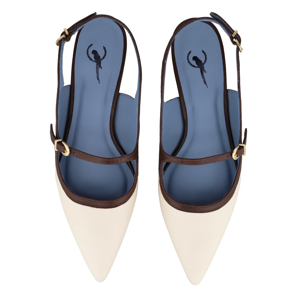 Slingback Fabulous Couro Off White e Marrom