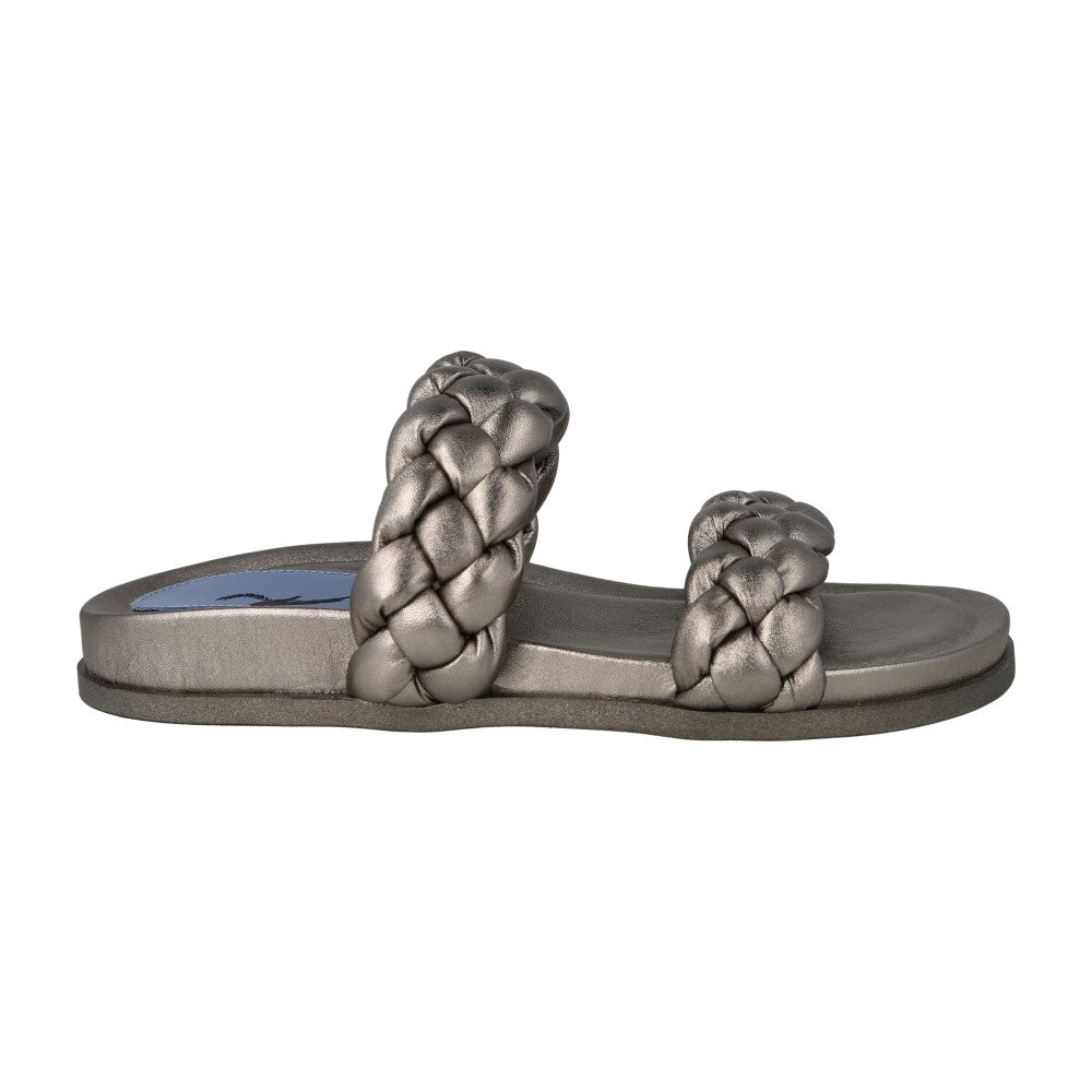 Slider Trançada Couro Pewter