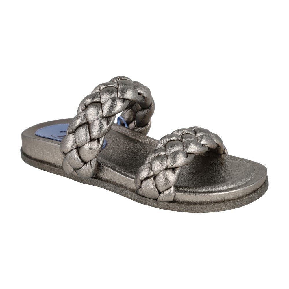 Slider Trançada Couro Pewter