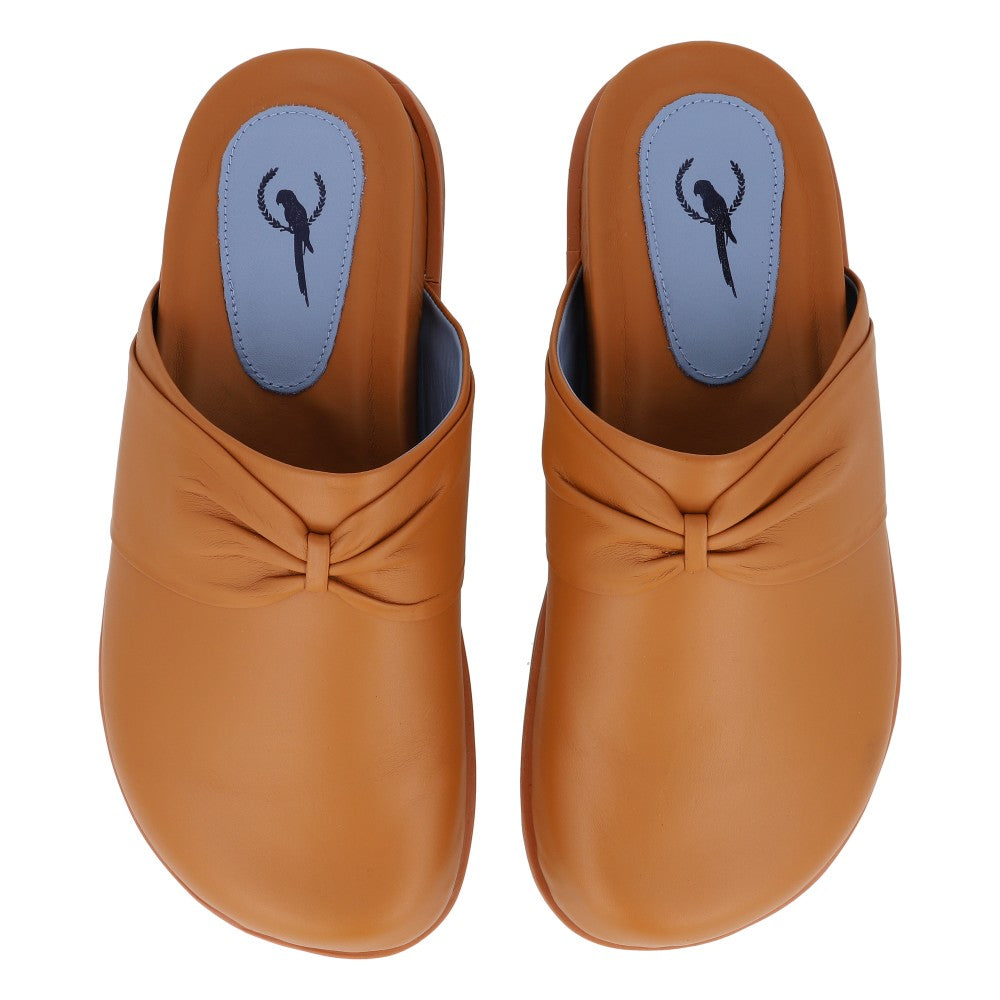 Clog Lace Couro Conhaque