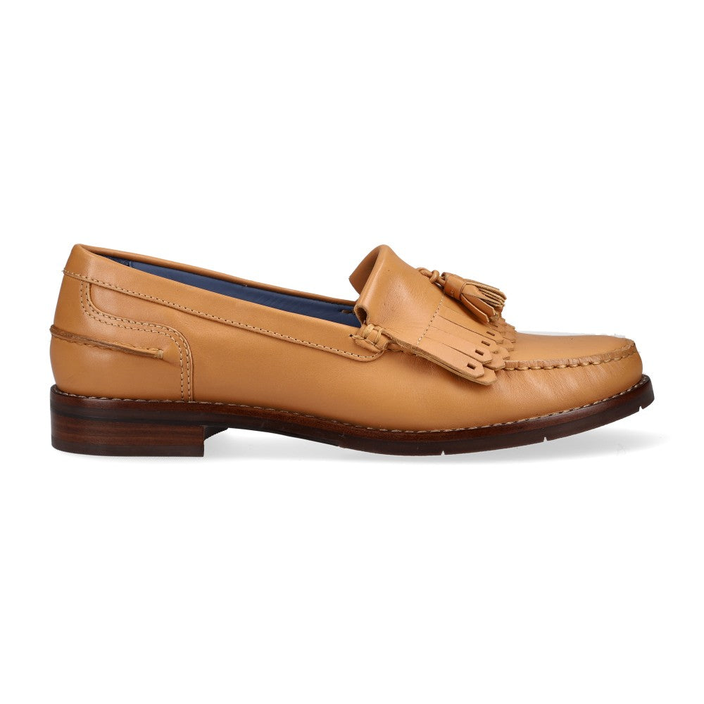 Penny Loafer Boho Tassel Couro Bege