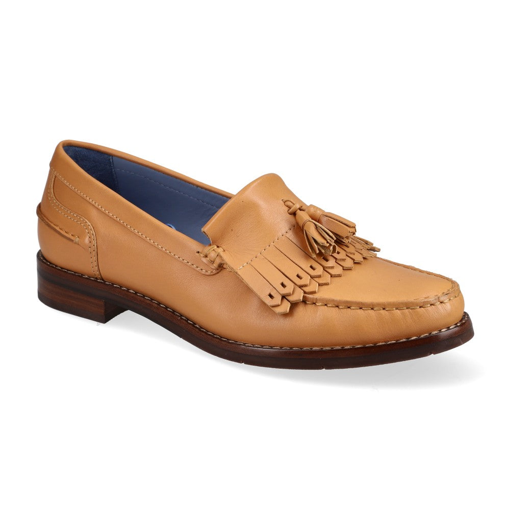 Penny Loafer Boho Tassel Couro Bege