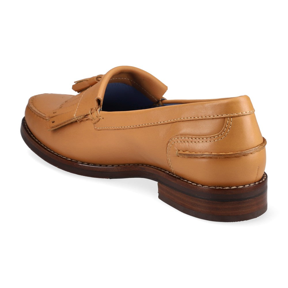 Penny Loafer Boho Tassel Couro Bege