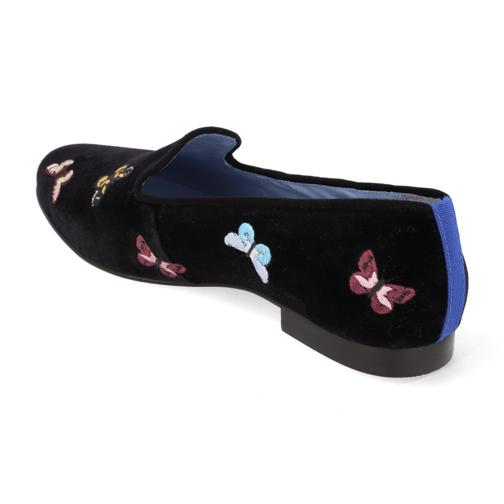 Loafer Borboletas Veludo Preto