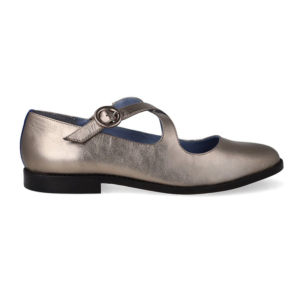 Sapatilha Lolla Couro Metalizado Pewter