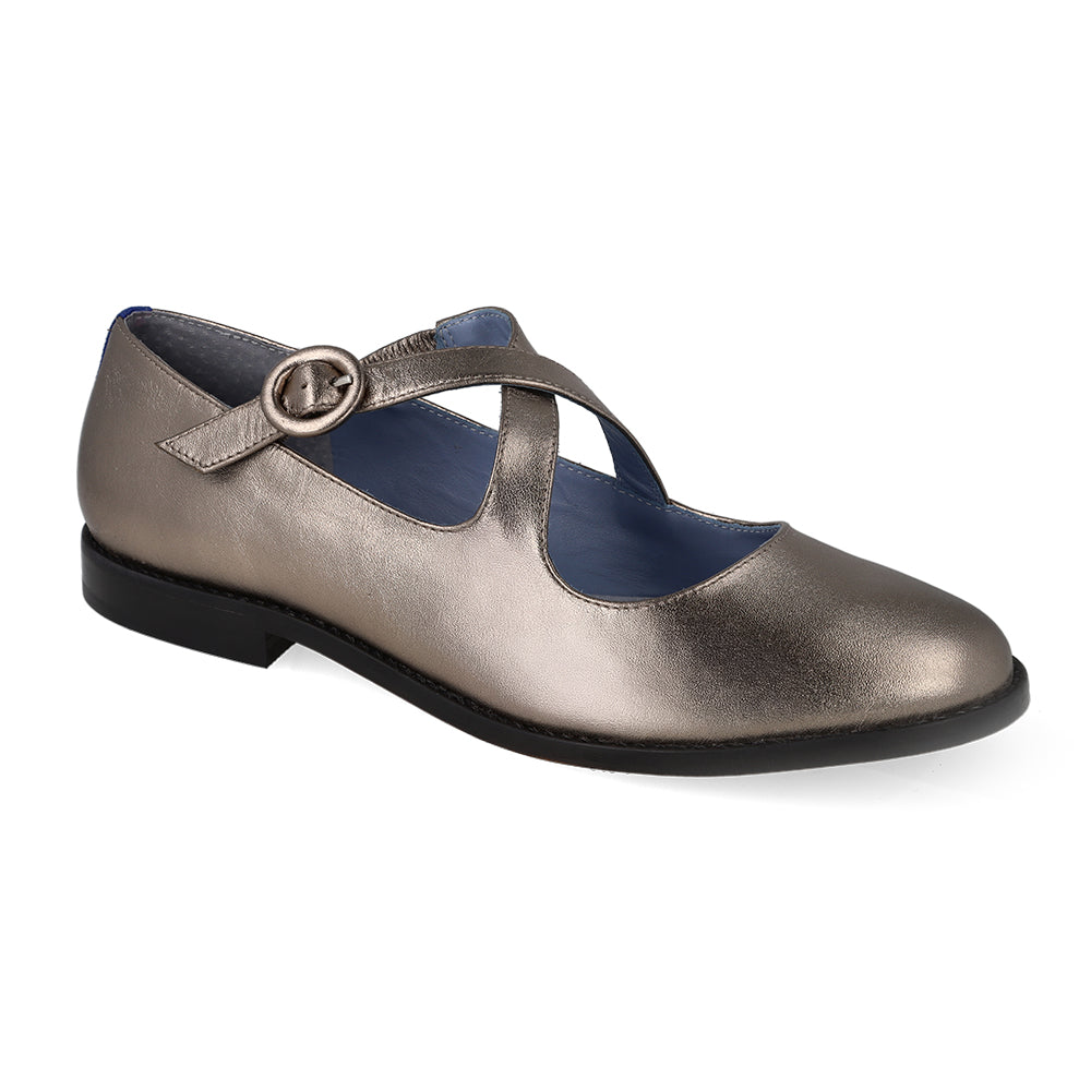 Sapatilha Lolla Couro Metalizado Pewter