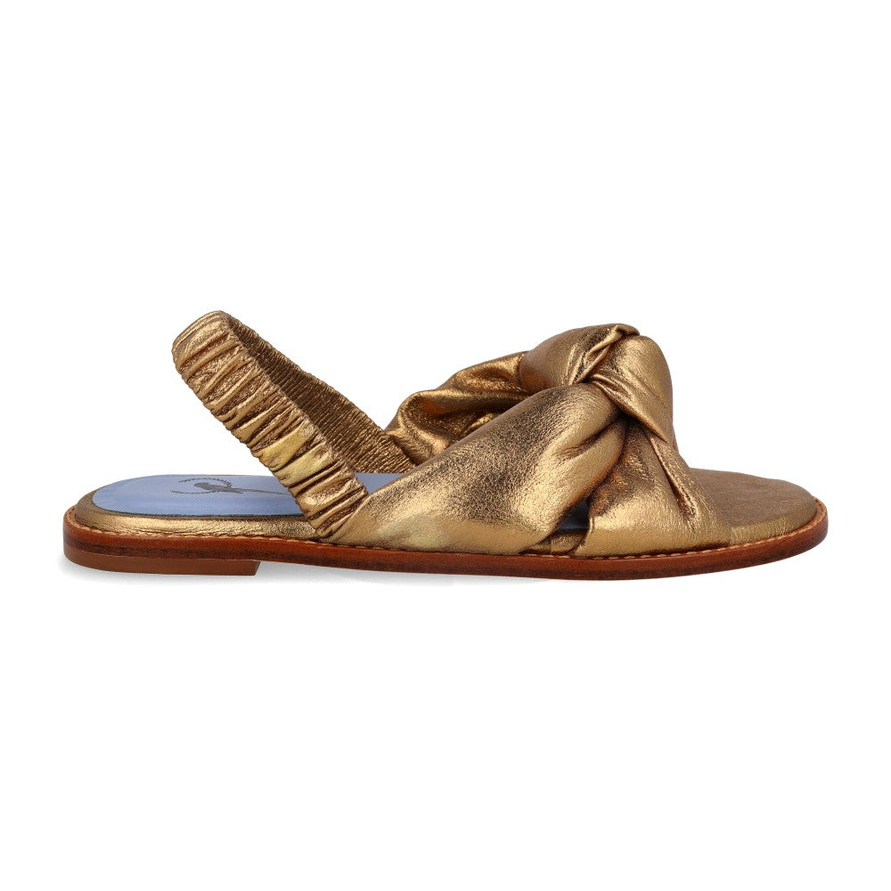 Rasteira Bianca Knot Couro Ouro Velho