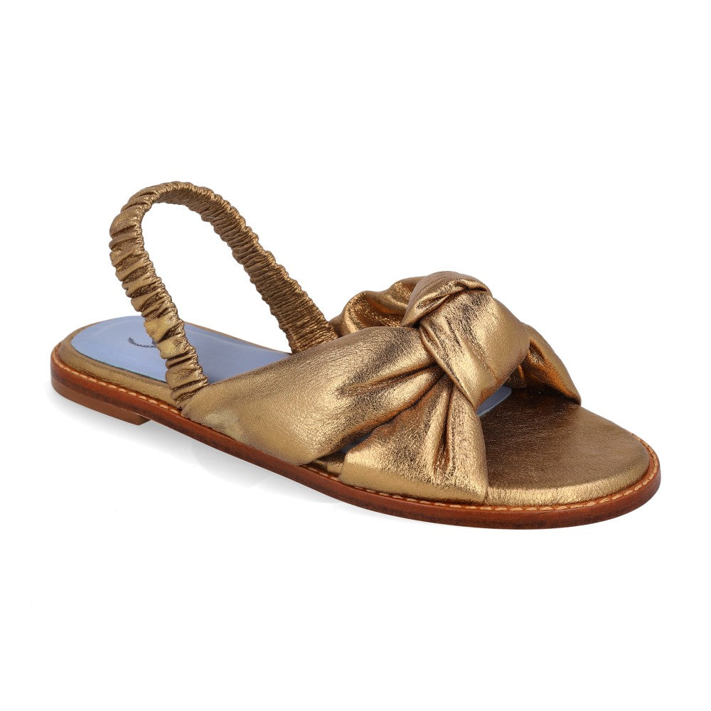 Rasteira Bianca Knot Couro Ouro Velho