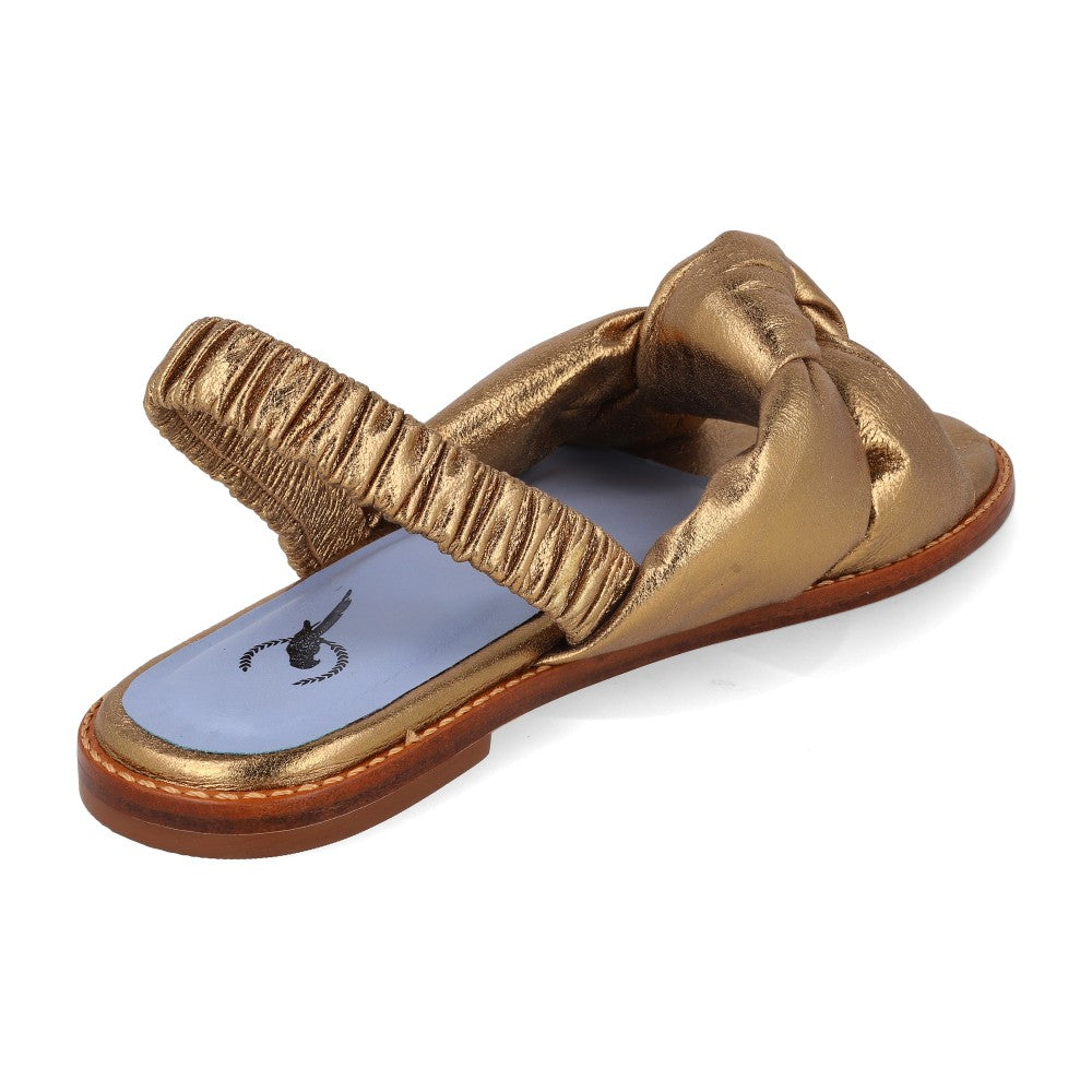 Rasteira Bianca Knot Couro Ouro Velho