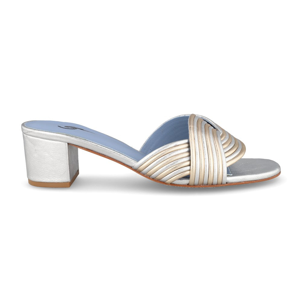 Mule Flair Couro Metalizado Prata