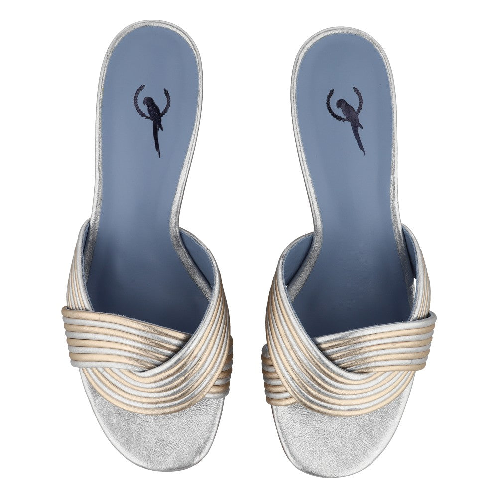 Mule Flair Couro Metalizado Prata