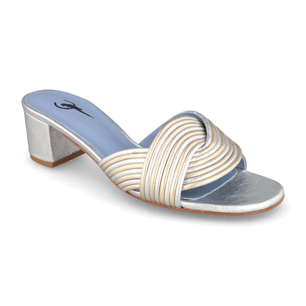 Mule Flair Couro Metalizado Prata