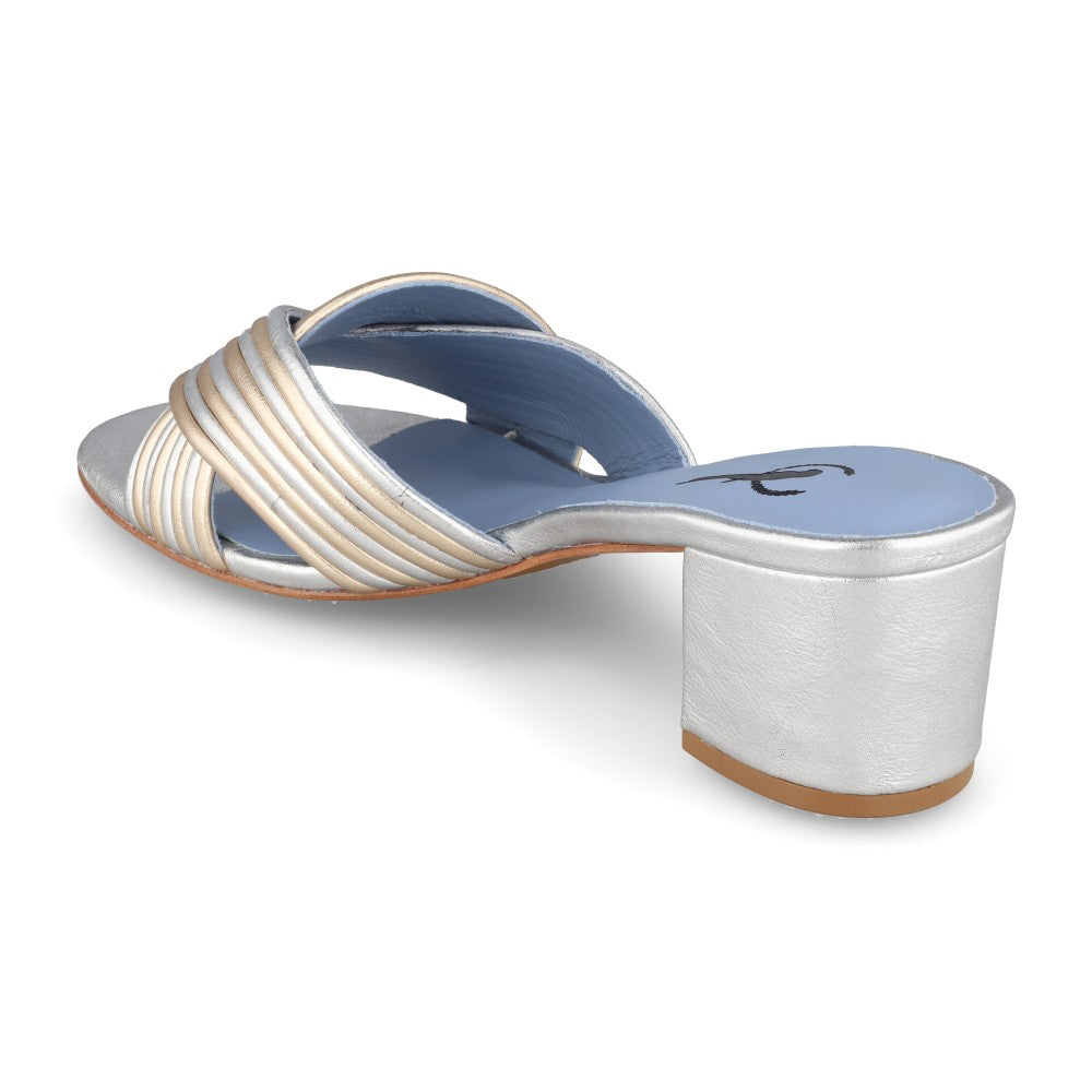 Mule Flair Couro Metalizado Prata