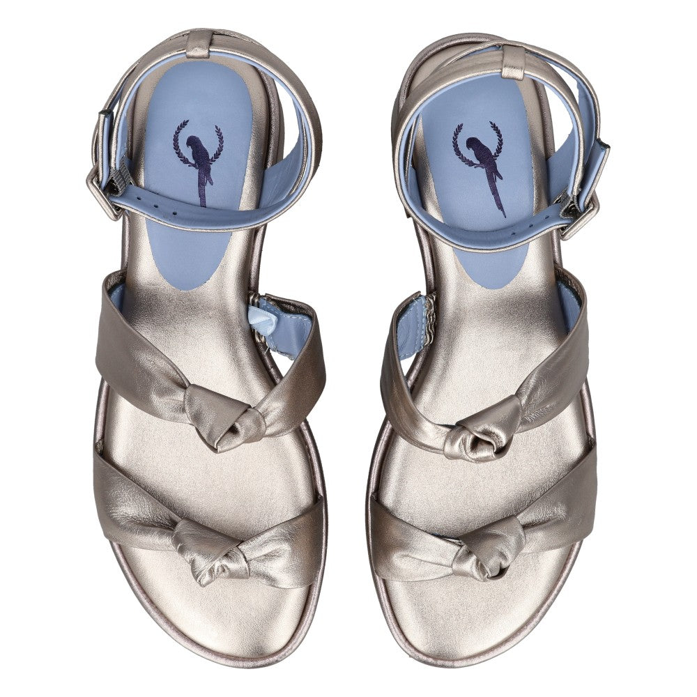 Sandália Ribbon Couro Metalizado Pewter
