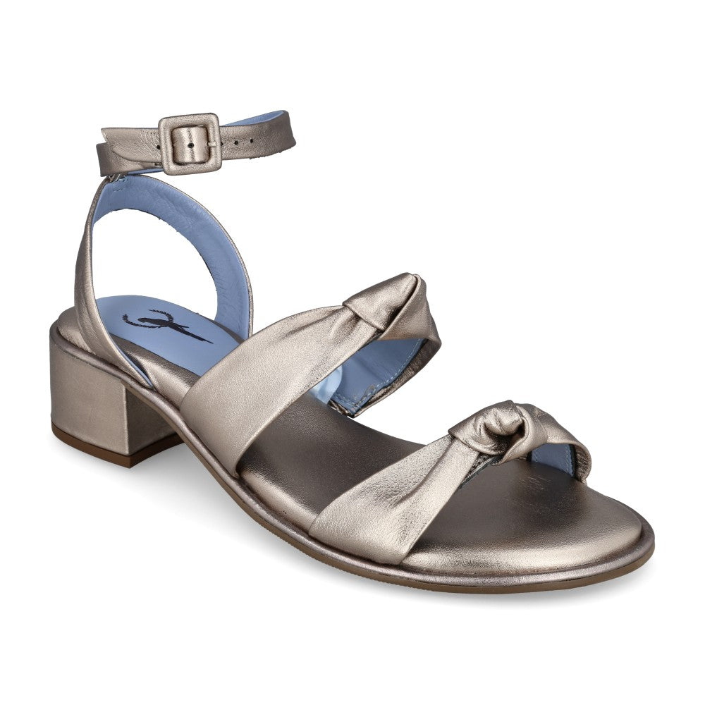 Sandália Ribbon Couro Metalizado Pewter