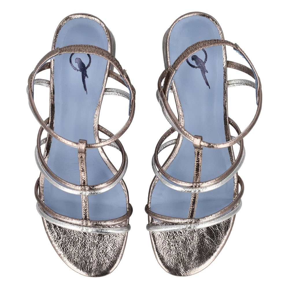 Sandália Line Couro Metalizado Pewter