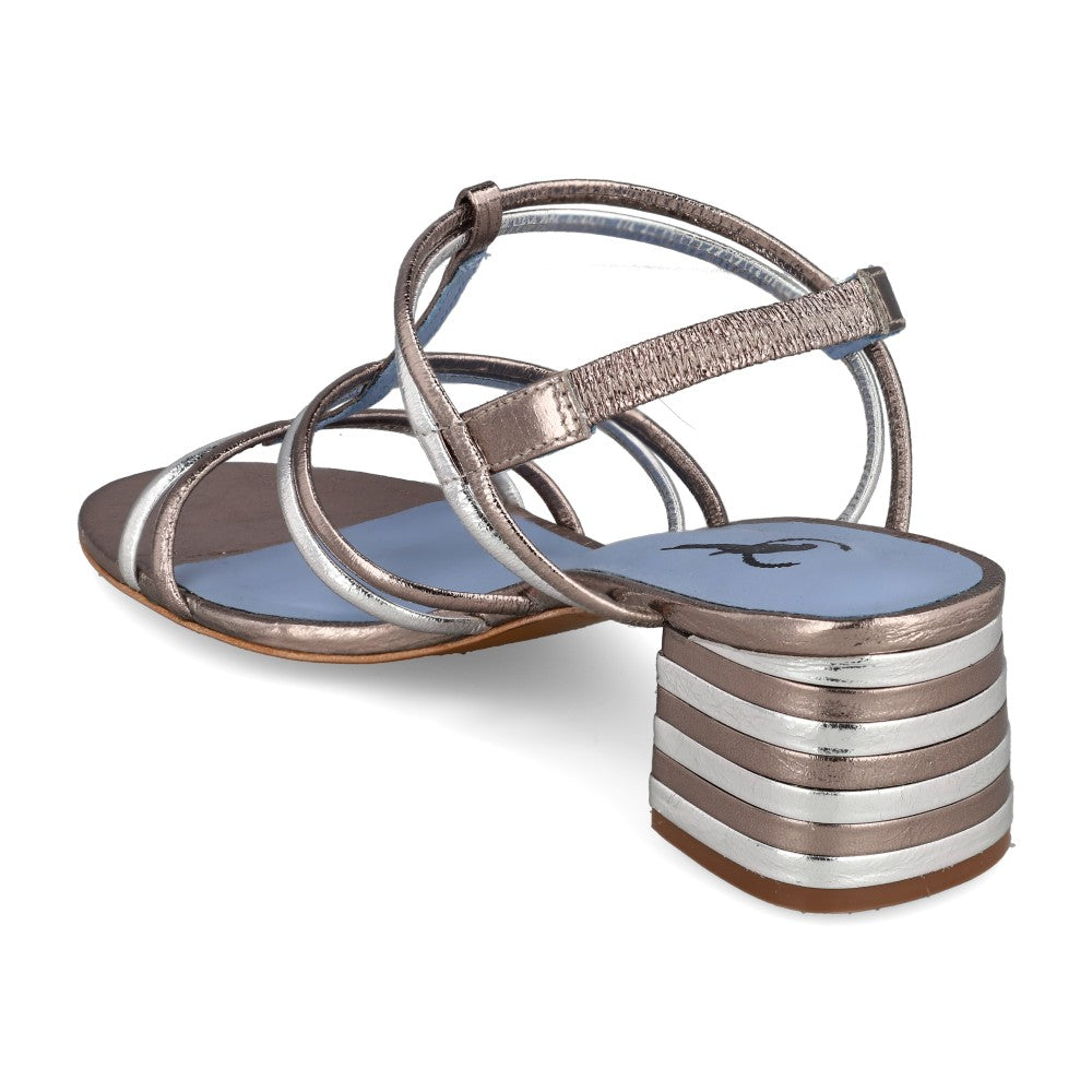 Sandália Line Couro Metalizado Pewter