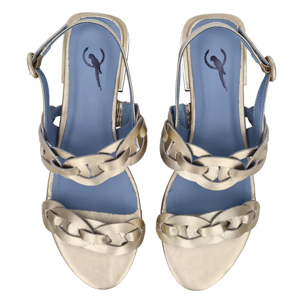 Rasteira Aros Couro Ouro Light