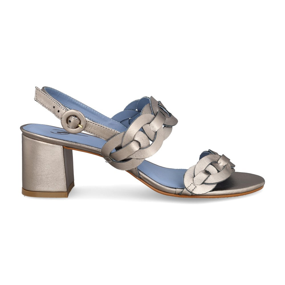 Sandália Aros Couro Pewter