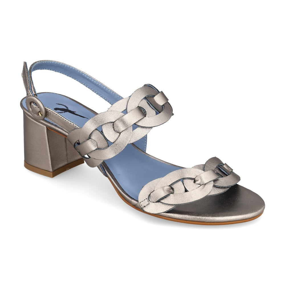 Sandália Aros Couro Pewter
