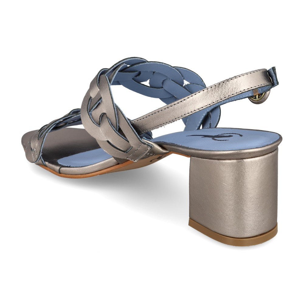 Sandália Aros Couro Pewter