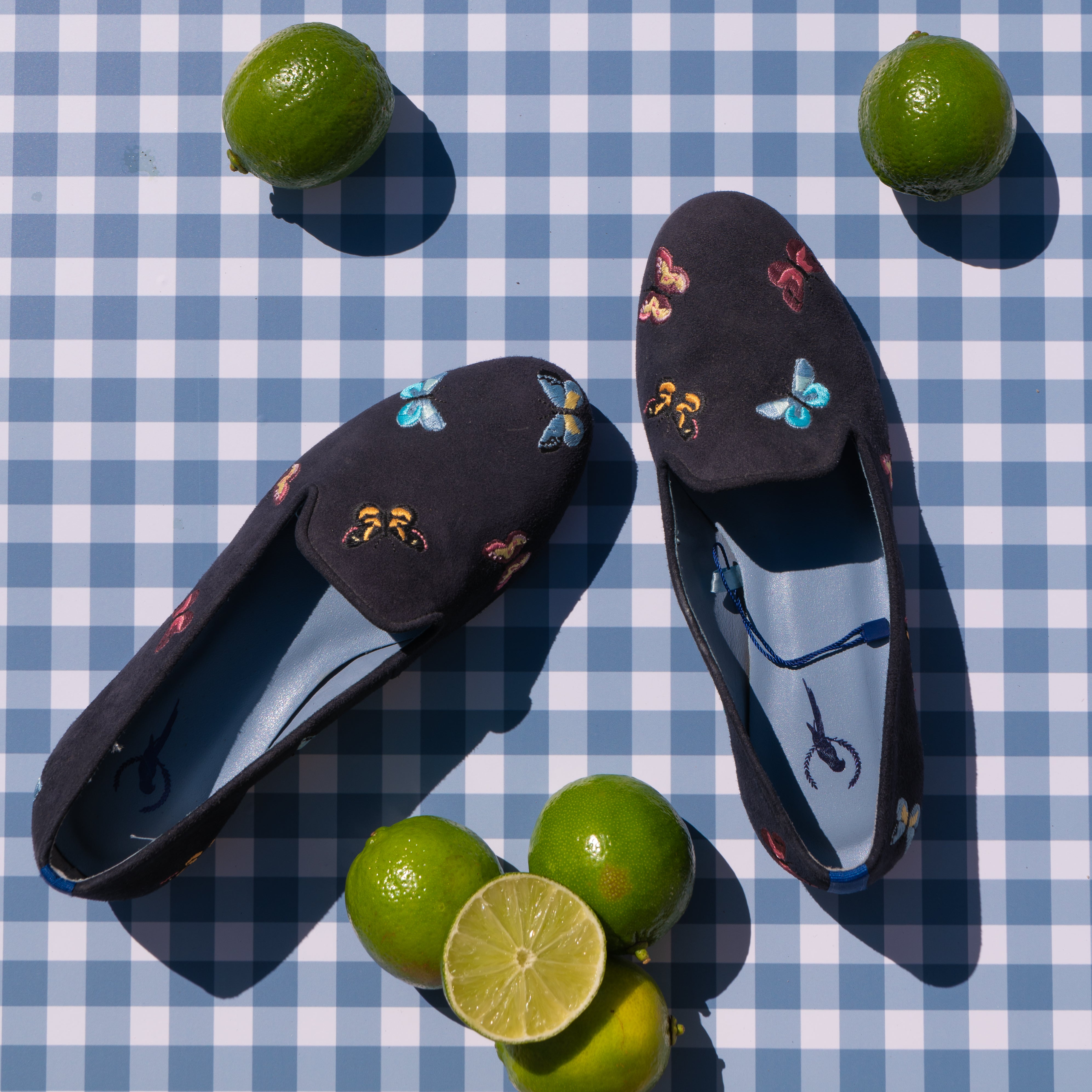Loafer Borboletas Camurça Azul Marinho