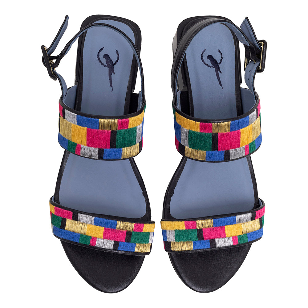 Rasteira Quilt Couro Preto