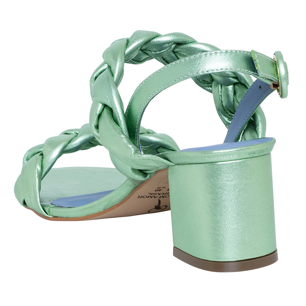 Sandália Braids Couro Verde Metalizado