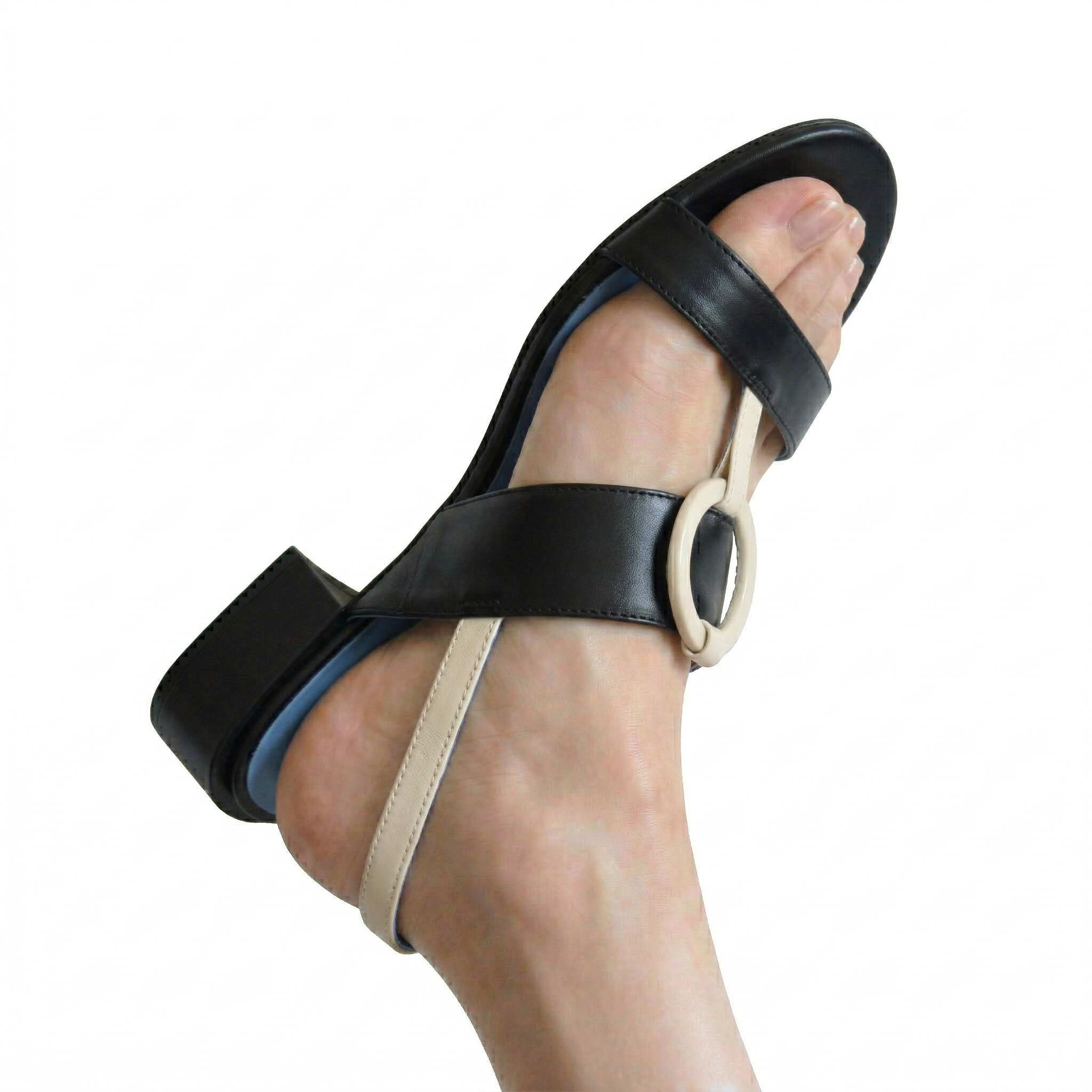 Rasteira Aro Couro preto e Branco