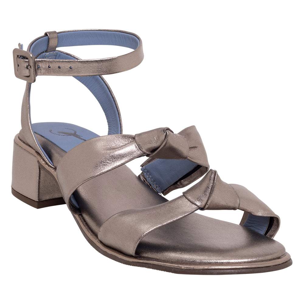 Sandália Ribbon Couro Metalizado Pewter