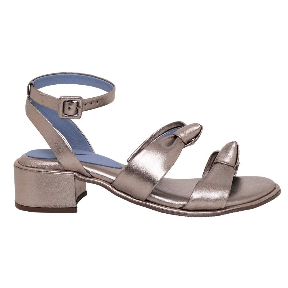 Sandália Ribbon Couro Metalizado Pewter