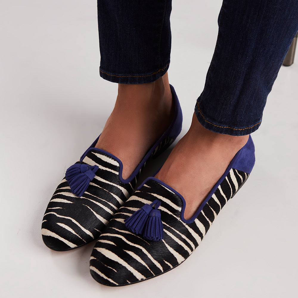 Loafer Slip Pelo Zebra Azul
