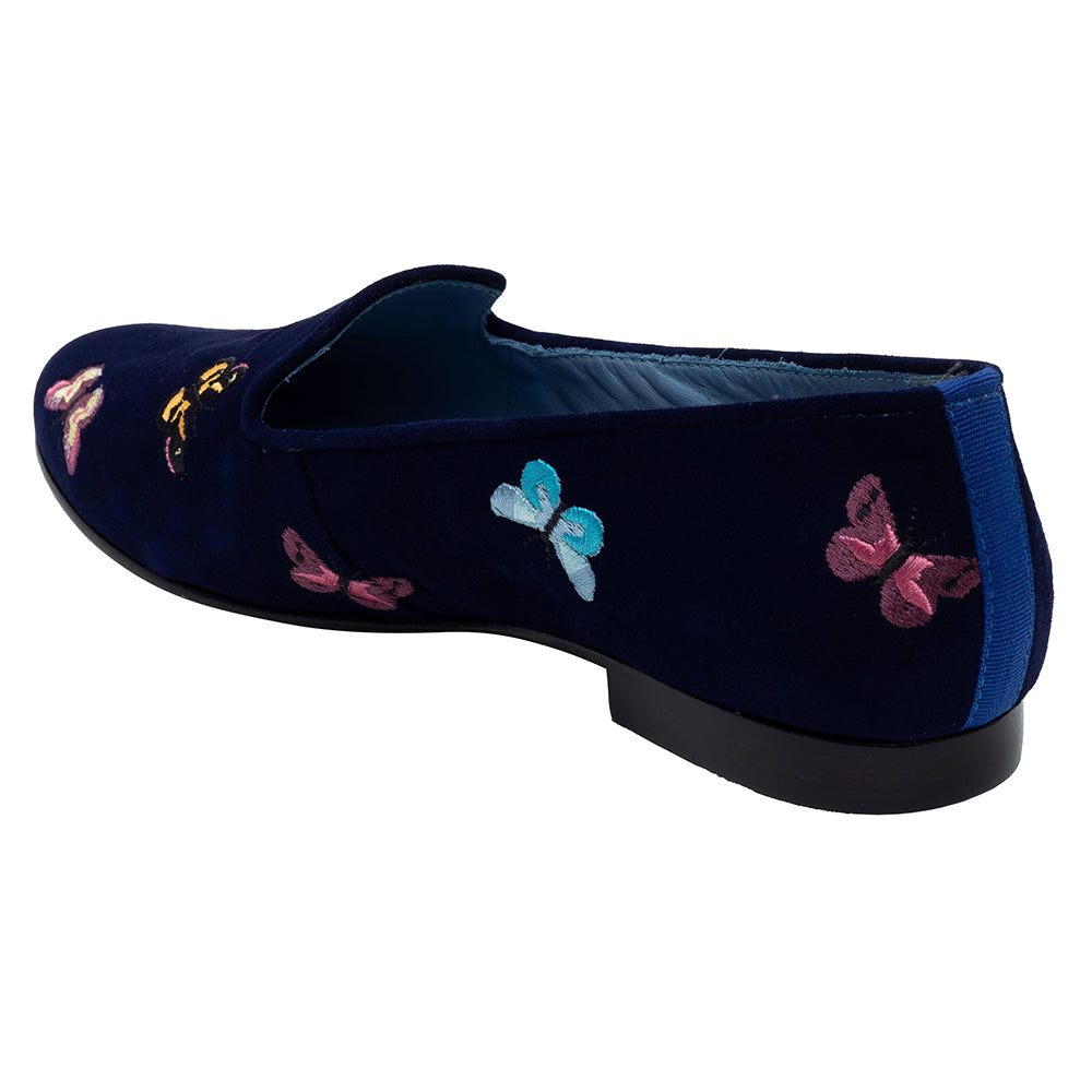 Loafer Borboletas Camurça Azul Marinho