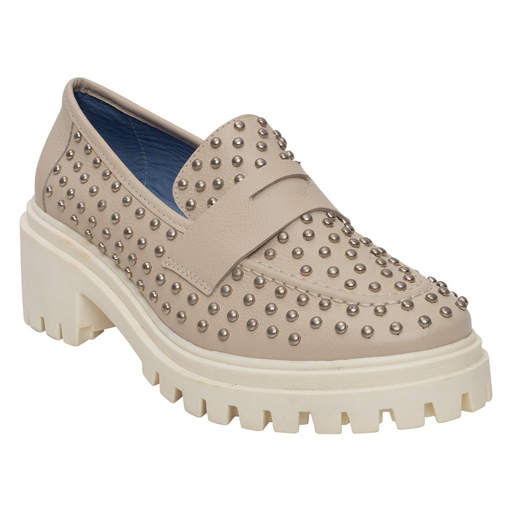 High Loafer Couro Studs Off White