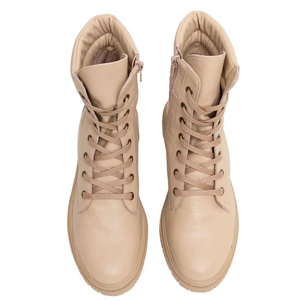 Bota Biker Couro Bege