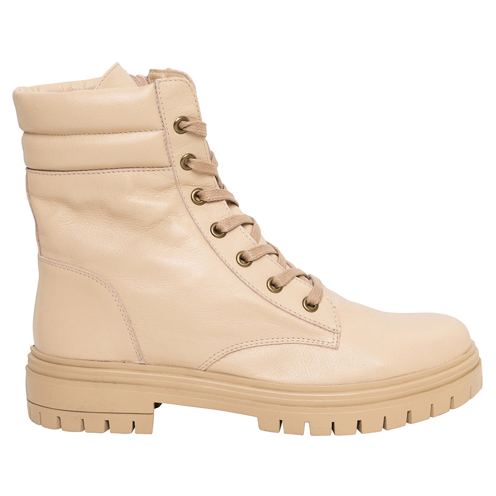 Bota Biker Couro Bege