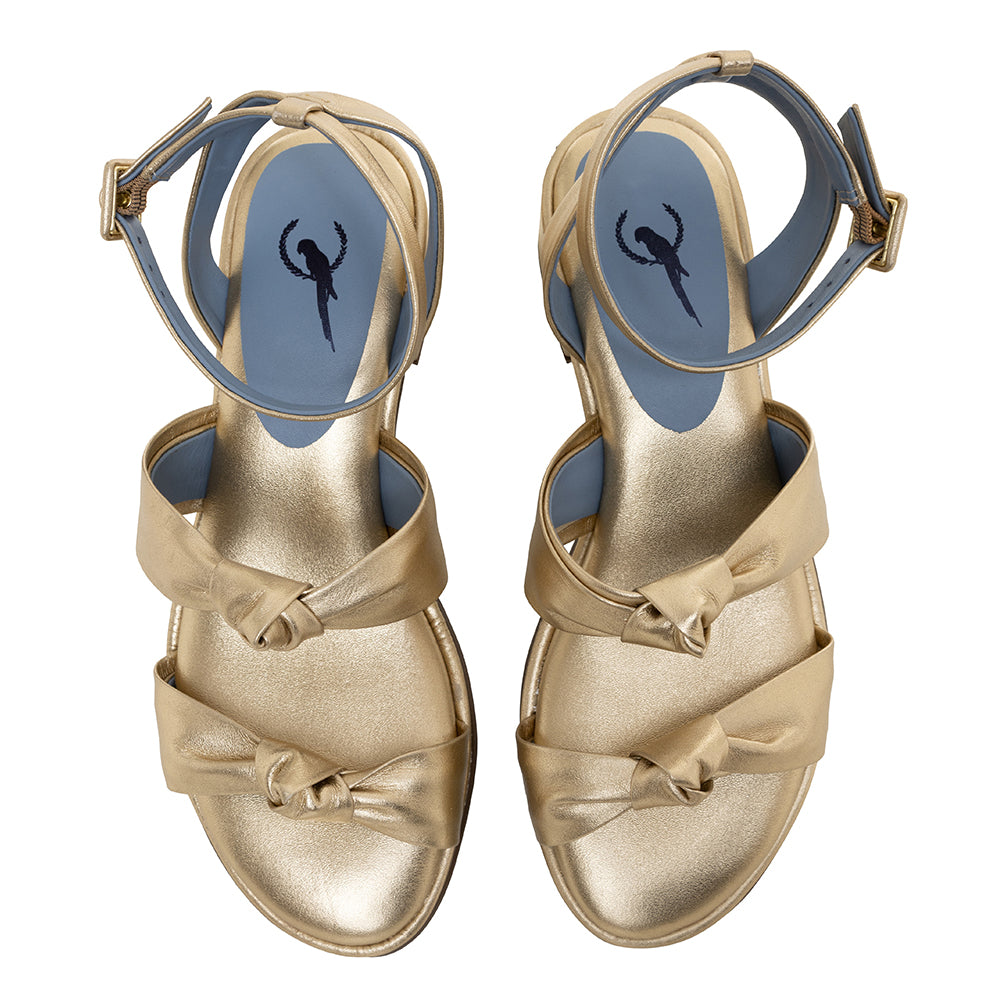 Sandália Ribbon Couro Metalizado Ouro Light